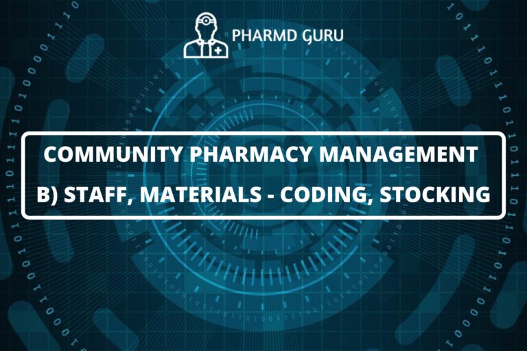 COMMUNITY PHARMACY MANAGEMENT B) STAFF, MATERIALS - CODING, STOCKING